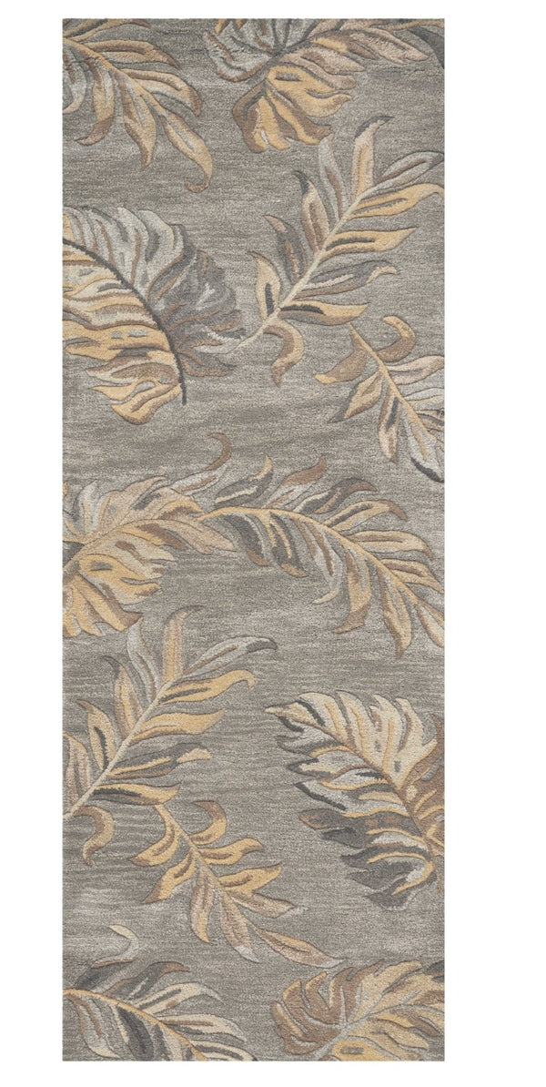 HomeRoots 5' Elegant Gray and Taupe Hand-Tufted Wool Area Rug with Botanical Leaves for Cozy Living Spaces 8' Runner 352487