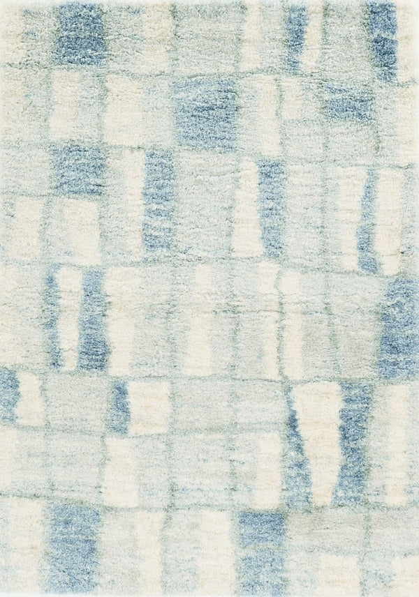 HomeRoots 5' Ivory and Blue Abstract Area Rug - Contemporary Artistry, Durable Performance for Any Space 5" x 8" 352490