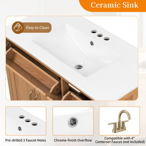 English Elm [video] 36 Inch Freestanding Bathroom Vanity with Ceramic Sink and Soft Close Storage N759P395344N