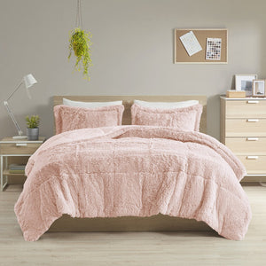 JLA Home Intelligent Design - Shaggy Luxe Faux Fur Comforter Mini Set for Cozy Layering with Plush Reverse & High-Pile Texture Blush ID10-1824