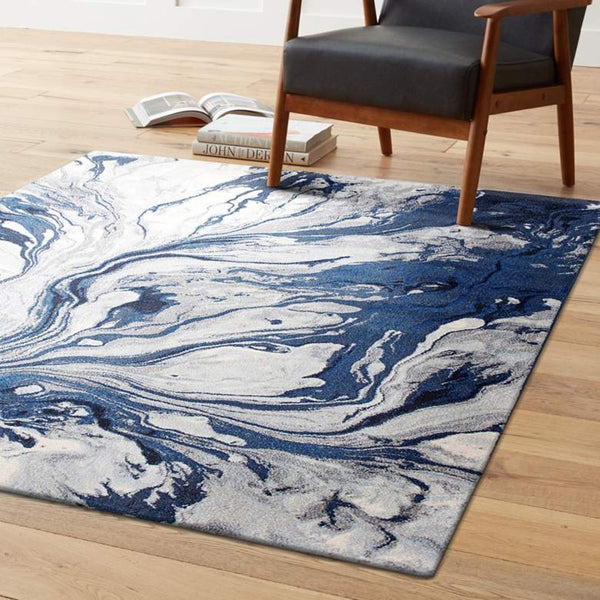 HomeRoots 7' Modern Abstract Area Rug in Blue-Gray and Ivory - Durable, Easy-Clean Design for Any Space 5' X 8' 352503
