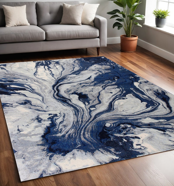 HomeRoots 7' Modern Abstract Area Rug in Blue-Gray and Ivory - Durable, Easy-Clean Design for Any Space 5' X 8' 352503