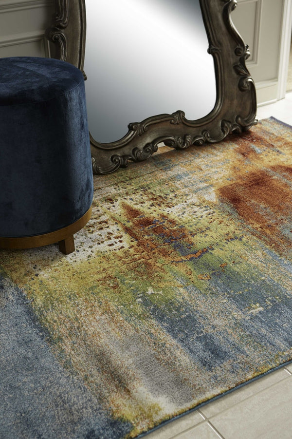 HomeRoots 8' Blue, Rust, and Orange Abstract Area Rug - Modern Design for Durable Living Room Style and Comfort 5' X 8' 352506