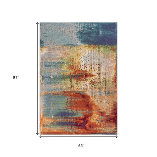 HomeRoots 8' Blue, Rust, and Orange Abstract Area Rug - Modern Design for Durable Living Room Style and Comfort 5' X 8' 352506