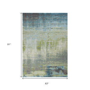 HomeRoots 7' Modern Abstract Area Rug in Blue and Green - Soft, Durable, Stain-Resistant for High-Traffic Areas 5' X 8' 352507