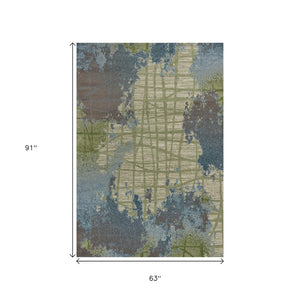 HomeRoots 8' Contemporary Green Blue Abstract Area Rug - Durable Machine Woven Design for Modern Interiors 5' X 8' 352508