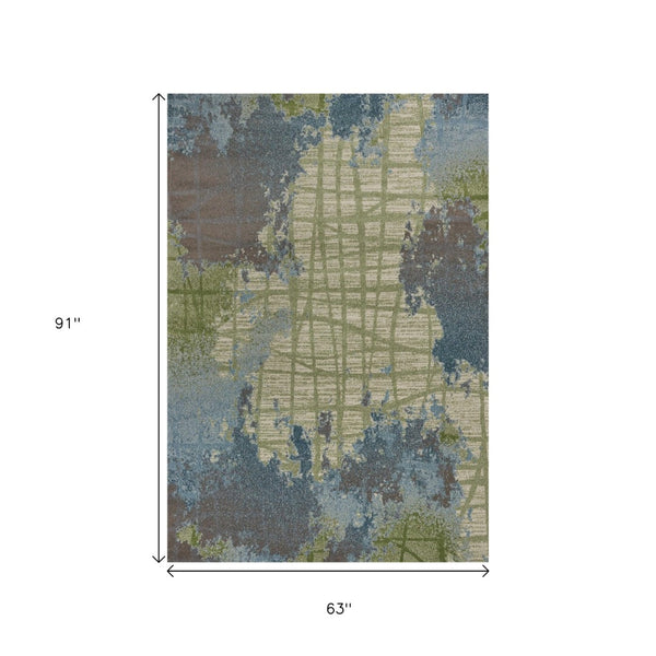 HomeRoots 8' Contemporary Green Blue Abstract Area Rug - Durable Machine Woven Design for Modern Interiors 5' X 8' 352508
