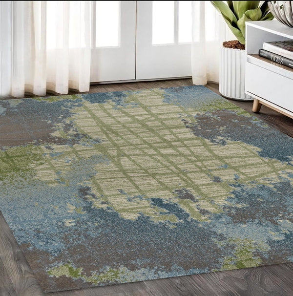 HomeRoots 8' Contemporary Green Blue Abstract Area Rug - Durable Machine Woven Design for Modern Interiors 5' X 8' 352508