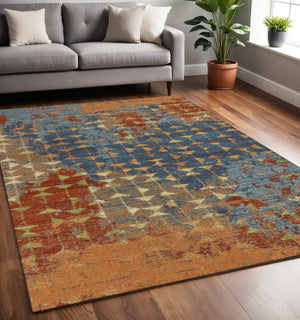 HomeRoots 7' Bold Blue, Red & Orange Abstract Area Rug - Durable, Stylish, Perfect for Modern Living Spaces 5' X 8' 352509