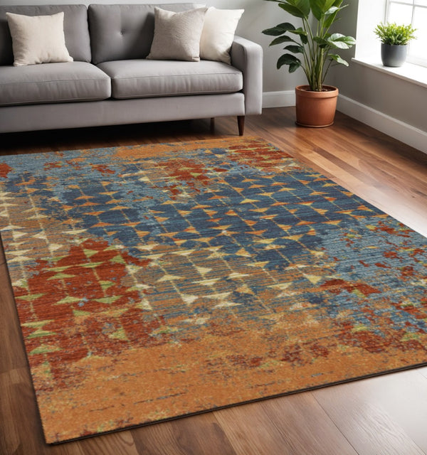 HomeRoots 7' Bold Blue, Red & Orange Abstract Area Rug - Durable, Stylish, Perfect for Modern Living Spaces 5' X 8' 352509