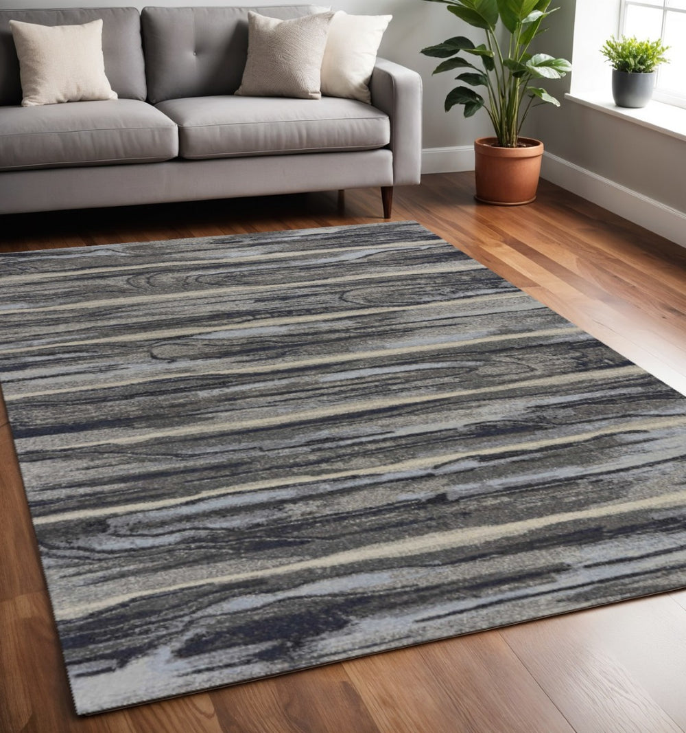 HomeRoots 8' Gray Blue and Black Abstract Area Rug - Modern Design, Durable, Soft, Perfect for Busy Homes 5' X 8' 352510