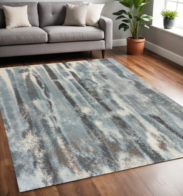 HomeRoots 7' Teal Blue & White Abstract Distressed Area Rug - Modern Style, Durable, Stain-Resistant & Easy Care 5' X 8' 352511
