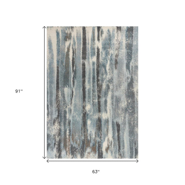 HomeRoots 7' Teal Blue & White Abstract Distressed Area Rug - Modern Style, Durable, Stain-Resistant & Easy Care 5' X 8' 352511