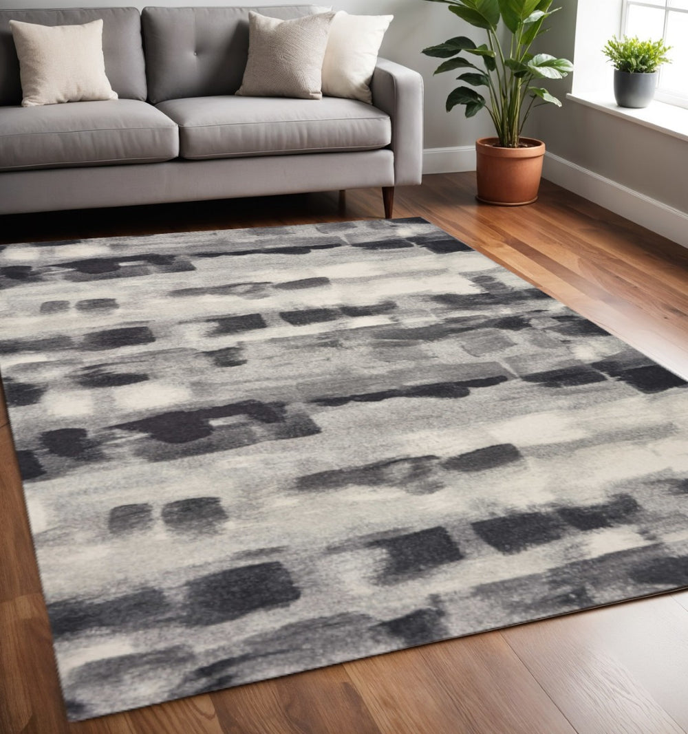 HomeRoots 8' Abstract Area Rug in Gray, Black & Ivory - Modern Design for Sophisticated Home Décor and Comfort 5' X 8' 352512