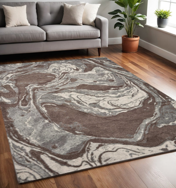 HomeRoots 7' Modern Brown and Ivory Abstract Area Rug - Stylish, Durable Design for Living Spaces and More 5' X 8' 352513