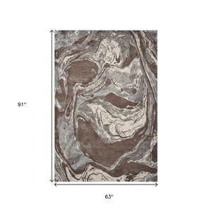 HomeRoots 7' Modern Brown and Ivory Abstract Area Rug - Stylish, Durable Design for Living Spaces and More 5' X 8' 352513
