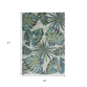 HomeRoots 7' Tropical Botanical Area Rug in Beige, Teal & Green - Stylish, Durable, Perfect for Modern Spaces 5' X 8' 352515