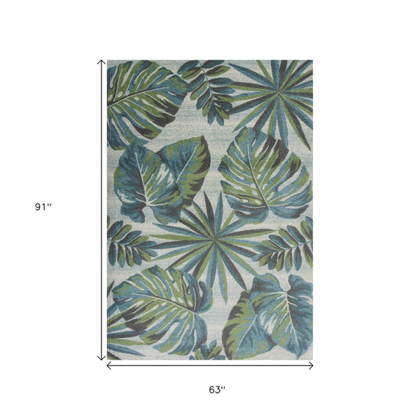 HomeRoots 7' Tropical Botanical Area Rug in Beige, Teal & Green - Stylish, Durable, Perfect for Modern Spaces 5' X 8' 352515