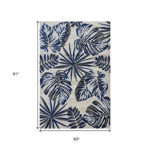 HomeRoots 8' Transform Your Space with a Blue and Gray Botanical Leaves Area Rug for Modern Elegance & Comfort 5' X 8' 352516