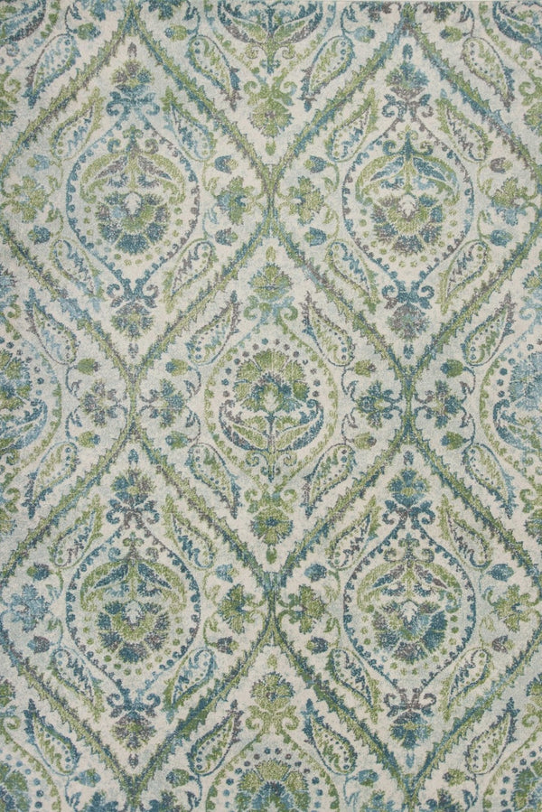 HomeRoots 7' Bold Green, Ivory & Teal Medallion Area Rug - Stylish, Durable, and Low-Maintenance for Any Room 5' X 8' 352517