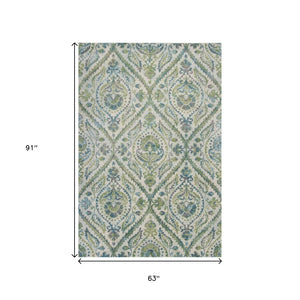 HomeRoots 7' Bold Green, Ivory & Teal Medallion Area Rug - Stylish, Durable, and Low-Maintenance for Any Room 5' X 8' 352517
