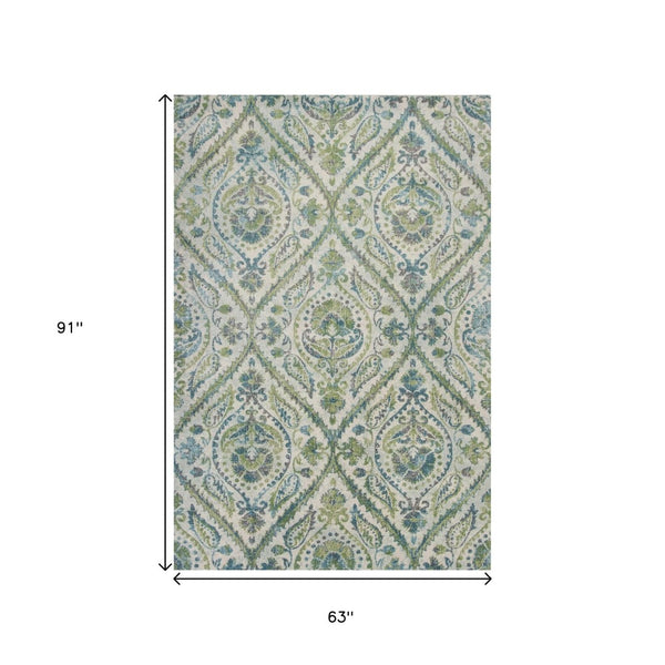 HomeRoots 7' Bold Green, Ivory & Teal Medallion Area Rug - Stylish, Durable, and Low-Maintenance for Any Room 5' X 8' 352517