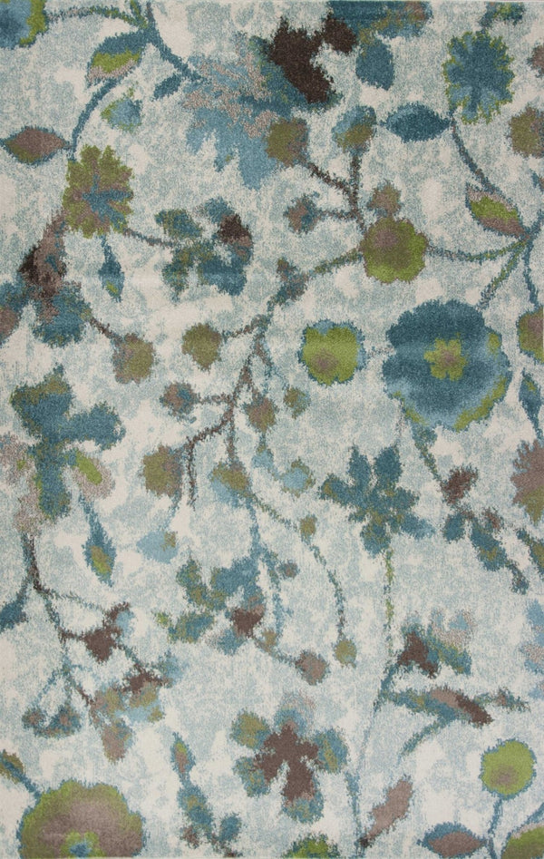 HomeRoots 8' Vibrant Teal Blue Floral Vines Area Rug - Durable, Stain-Resistant, Perfect for Homes with Kids & Pets 5' X 8' 352518