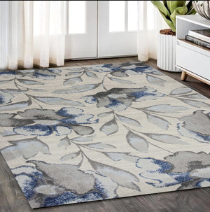 Homeroots 5' X 8' Grey Or Blue Floral Indoor Area Rug  Polypropylene 352519