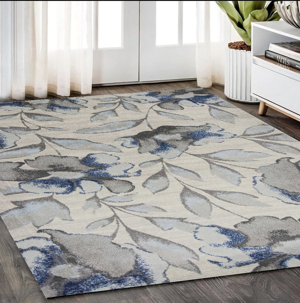 Homeroots 5' X 8' Grey Or Blue Floral Indoor Area Rug  Polypropylene 352519
