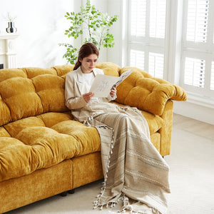 English Elm 99.2" Chenille Modern Deep Seat Sofa with Cloud-Like Cushioning, Zippered Arm Pads & Solid Wood Frame Yellow W1193S00151