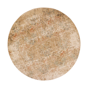 Homeroots 7' Round Champagne Abstract Indoor Area Rug  Polypropylene 352528