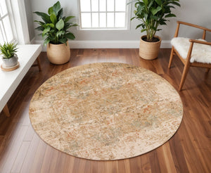 HomeRoots 7' Champagne and Beige Damask Rug - Elegant, Stain-Resistant Design for Timeless Home Décor 7' Round 352528