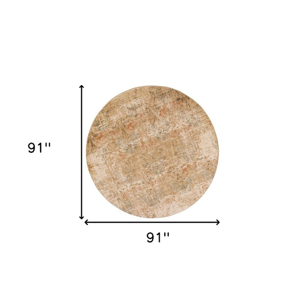 HomeRoots 7' Champagne and Beige Damask Rug - Elegant, Stain-Resistant Design for Timeless Home Décor 7' Round 352528