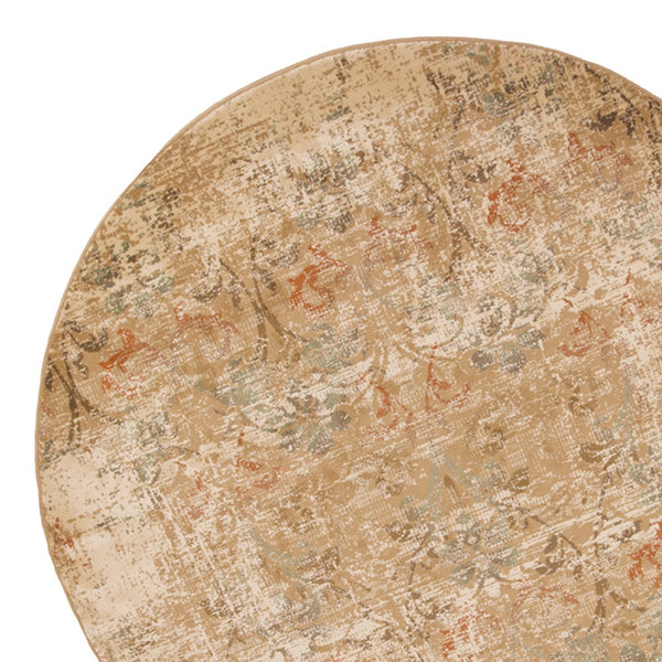 Homeroots 7' Round Champagne Abstract Indoor Area Rug  Polypropylene 352528