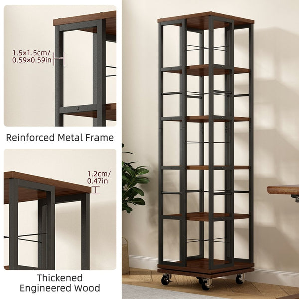 English Elm 5 Tier Rotating Corner Bookcase Rustic Brown Steel Wood Spinning Floor Shelf W2641P399191
