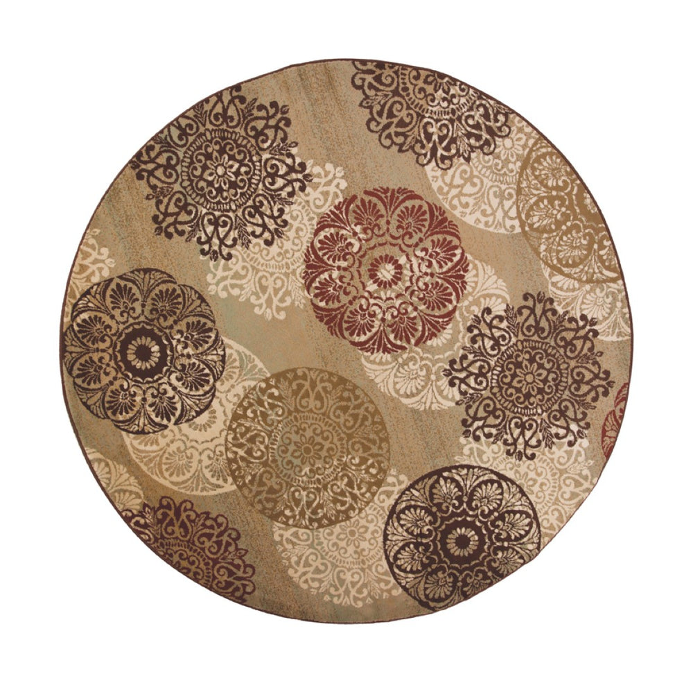 HomeRoots 8' Sage Brown and Ivory Floral Medallion Area Rug - Elegant, Durable, Stain-Resistant Design for Homes 8' Round 352530