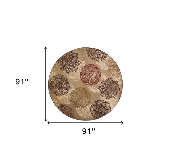 HomeRoots 8' Sage Brown and Ivory Floral Medallion Area Rug - Elegant, Durable, Stain-Resistant Design for Homes 8' Round 352530