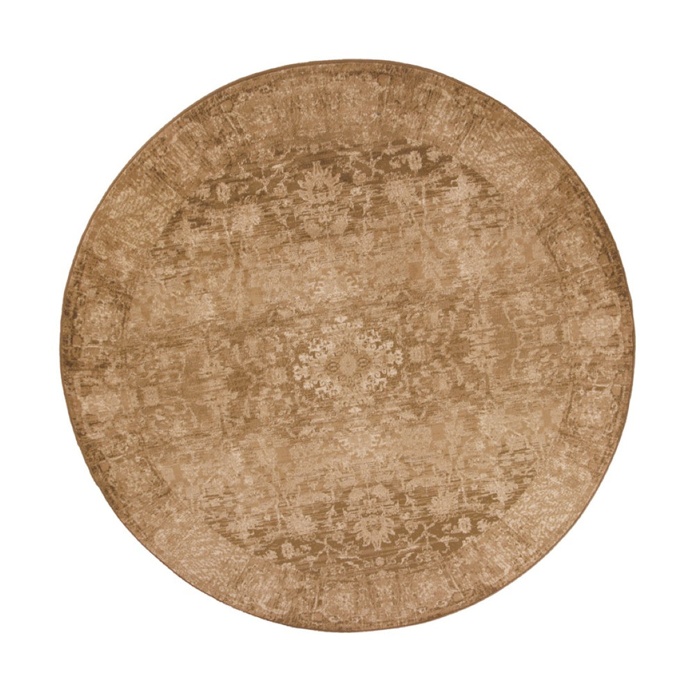 HomeRoots 8' Vintage-Inspired Beige and Tan Floral Medallion Distressed Area Rug for Stylish Living Spaces 8' Round 352532