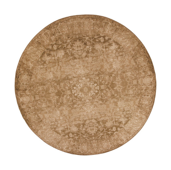 HomeRoots 8' Vintage-Inspired Beige and Tan Floral Medallion Distressed Area Rug for Stylish Living Spaces 8' Round 352532