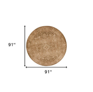 HomeRoots 8' Vintage-Inspired Beige and Tan Floral Medallion Distressed Area Rug for Stylish Living Spaces 8' Round 352532