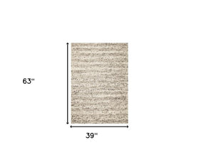 HomeRoots 5' Hand-Woven Gray and Ivory Wool Striped Area Rug for Timeless Elegance and Cozy Comfort 3' X 5' 352533