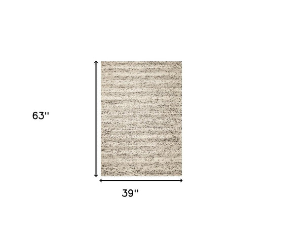 HomeRoots 5' Hand-Woven Gray and Ivory Wool Striped Area Rug for Timeless Elegance and Cozy Comfort 3' X 5' 352533