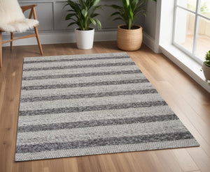 Homeroots 3' X 5' Grey White Hand Woven Knobby Stripes Indoor Area Rug  Wool 352536