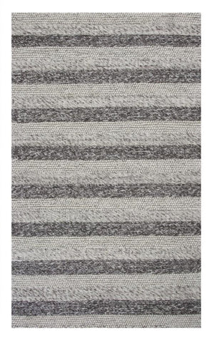 Homeroots 3' X 5' Grey White Hand Woven Knobby Stripes Indoor Area Rug  Wool 352536