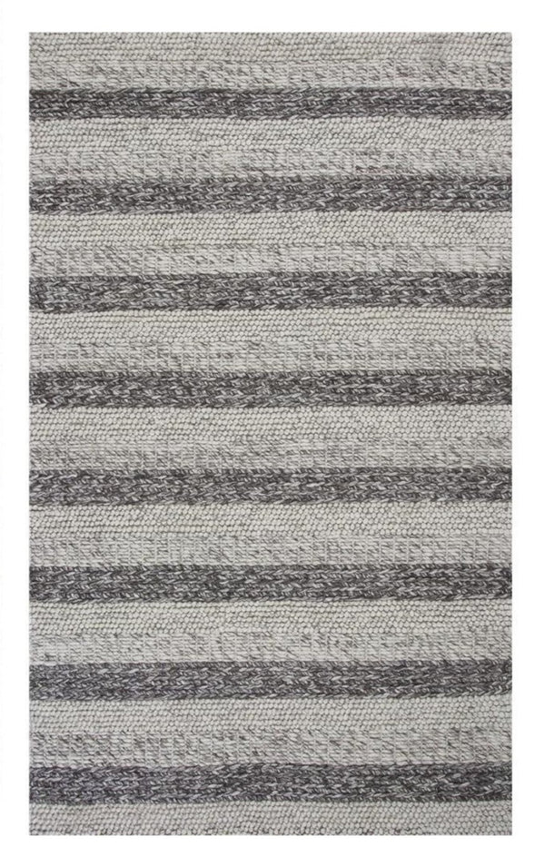 Homeroots 3' X 5' Grey White Hand Woven Knobby Stripes Indoor Area Rug  Wool 352536