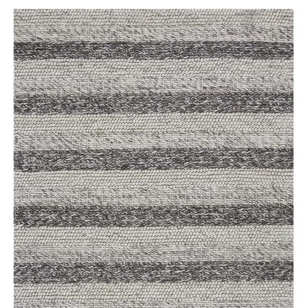 Homeroots 3' X 5' Grey White Hand Woven Knobby Stripes Indoor Area Rug  Wool 352536