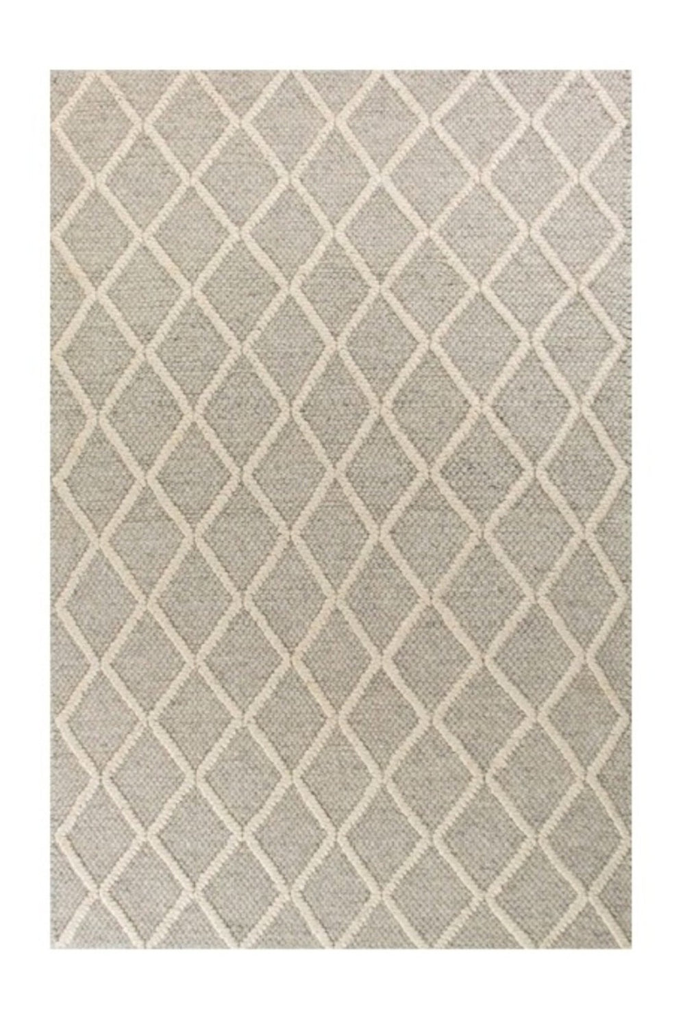 HomeRoots 5' Gray and Ivory Wool Diamond Area Rug – Hand-Woven Elegance for Timeless Home Decor and Comfort 3' X 5' 352537