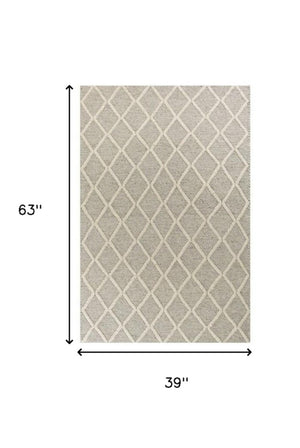 Homeroots 3' X 5' Grey Braided Diamonds Wool Indoor Area Rug  Wool 352537