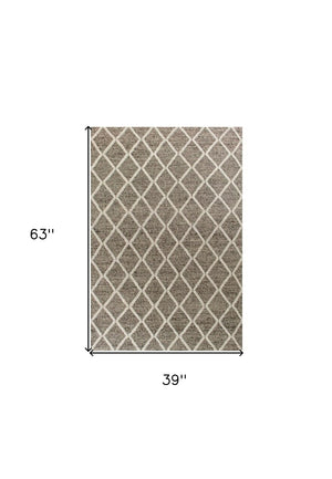 HomeRoots 5' Hand-Woven Wool Area Rug in Dark Gray and Ivory Diamond Design for Timeless Home Style 3' X 5' 352538