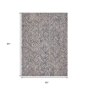 HomeRoots 8' Hand-Tufted Wool Chevron Area Rug in Blue and Beige – Stylish Comfort for Modern Interiors 5' X 7' 352548
